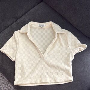 Emory Park Cream Checkered Crop Top